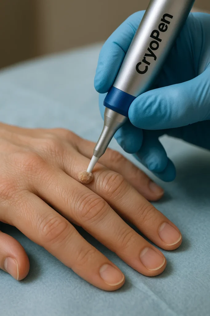 example of cryopen wart removal Mansfield treatment on a persons finger