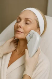 Woman receiving HIFU non surgical facelift treatment Mansfield