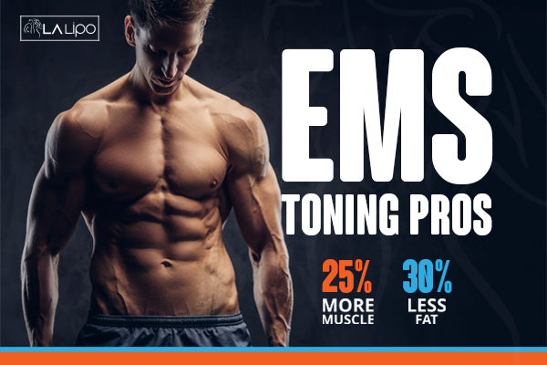 Graphic of man with toned body showing the benefits of LA-EMS Body Sculpting Mansfield treatment