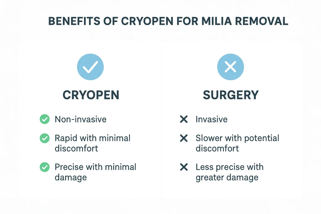 Benefits of cryopen for milia removal Mansfield compared to surgical treatments.