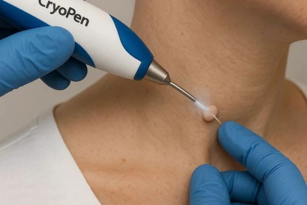Person receiving Cryotherapy skin tag removal Mansfield