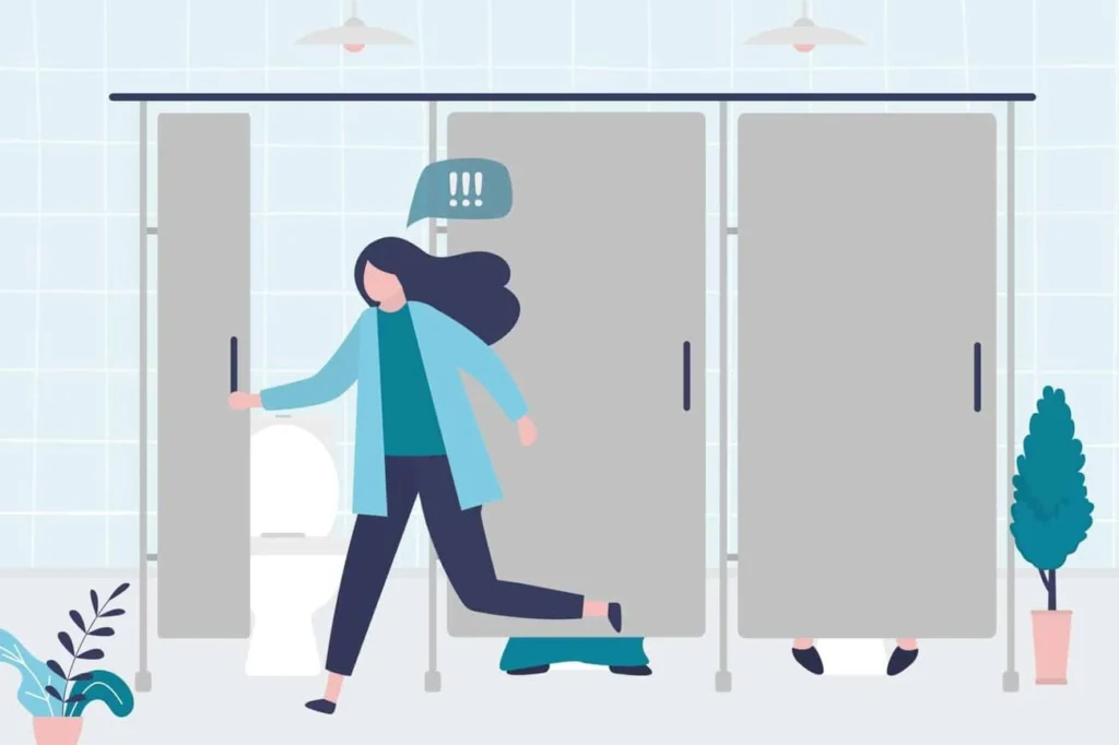 graphic of Urine incontinence Mansfield woman running to the toilet.