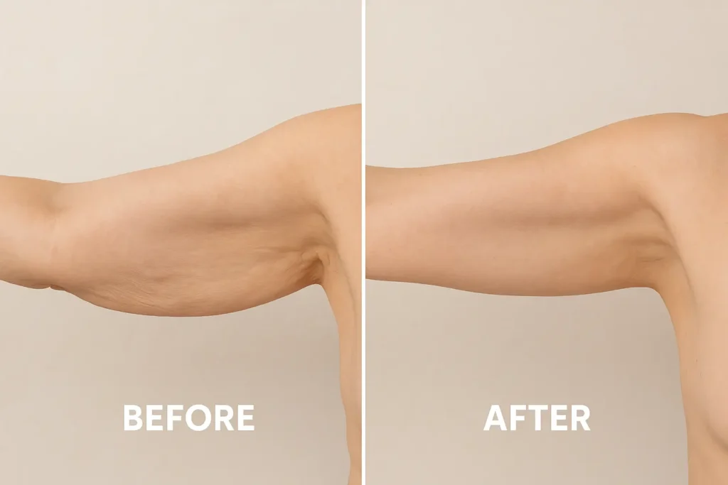 Picture of LA LIPO Mansfield before and after results of skin tightening treatment on the upper arms.